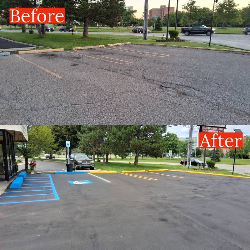 Apartment complex parking lot with fresh ADA and handicap striping